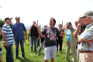 Der Cannstatter Wengerter Dietmar Bauer erläutert der Wandergruppe des SPD-Ortsvereins die Bedingungen des Weinanbaus.